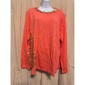 Quacker Factory Peach Sweater With Sequins XL
